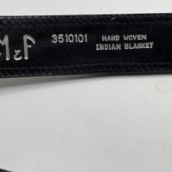 Vintage Indian Blanket Inset Black Leather Removable Buckle Waist Belt 25"-29" - Picture 8 of 10